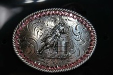 BLAZIN ROXX Youth Belt Buckle Barrel Rider Rhinestones Pink  Silver 37380