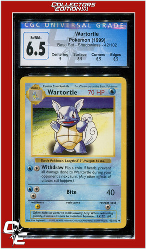 Wartortle (Shadowless) graded CGC 6.5 for sale on eBay