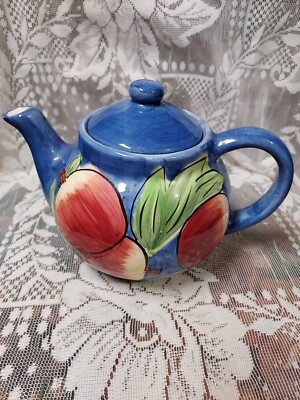 Vintage Porcelain World Bazaar's Inc. Teapot Red Apple Blue Green