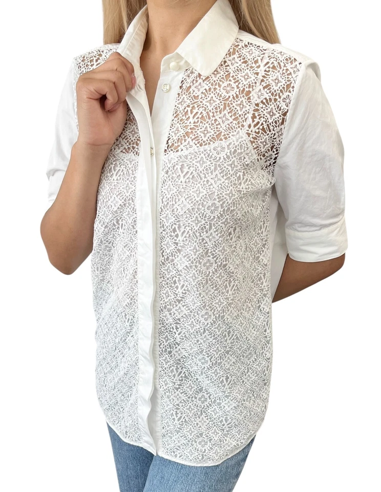 Camisa Top LOUIS VUITTON Vintage Monograma Logo #34 Botón Encaje Manga Corta Foto 2 de 4