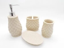 Sand Stone Bathroom Sanitary Set with Soap Dispenser Natural Brown Set of 4 D3