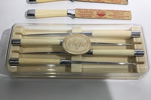 7 Vintage Carvel Hall Knives by Briddell with lustrex handles and case - Picture 2 of 11
