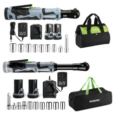 WORKPRO 3/8 Cordless Electric Ratchet Wrench Kit 40Ft-lbs Standard/Extended Head