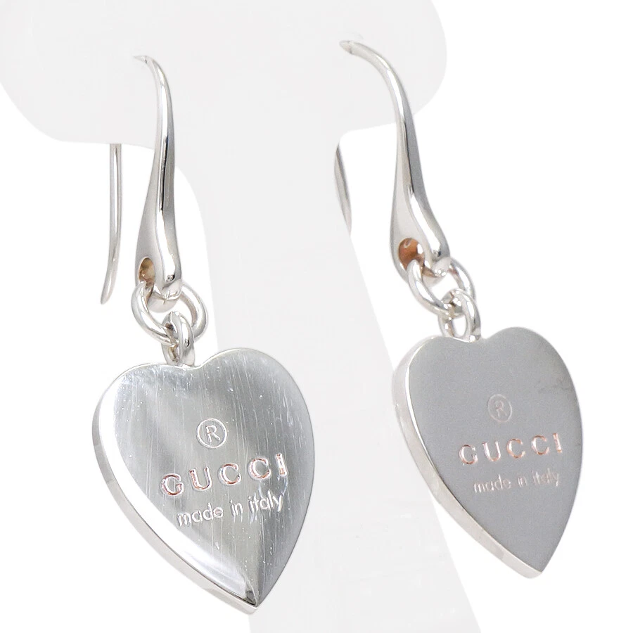 Boucles d'oreilles GUCCI crochet argent 925 AG925 SV925 motif cœur accessoires pour femmes