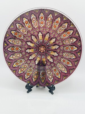 Behrenberg Pilgrim Glass Stained Glass Window Serving Plate Reverse Painted 8.5 