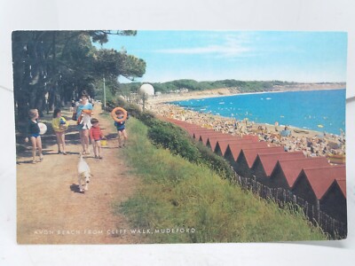 Strandhütten am Avon Beach Cliff Walk Mudeford Dorset Vintage Postkarte 1960er