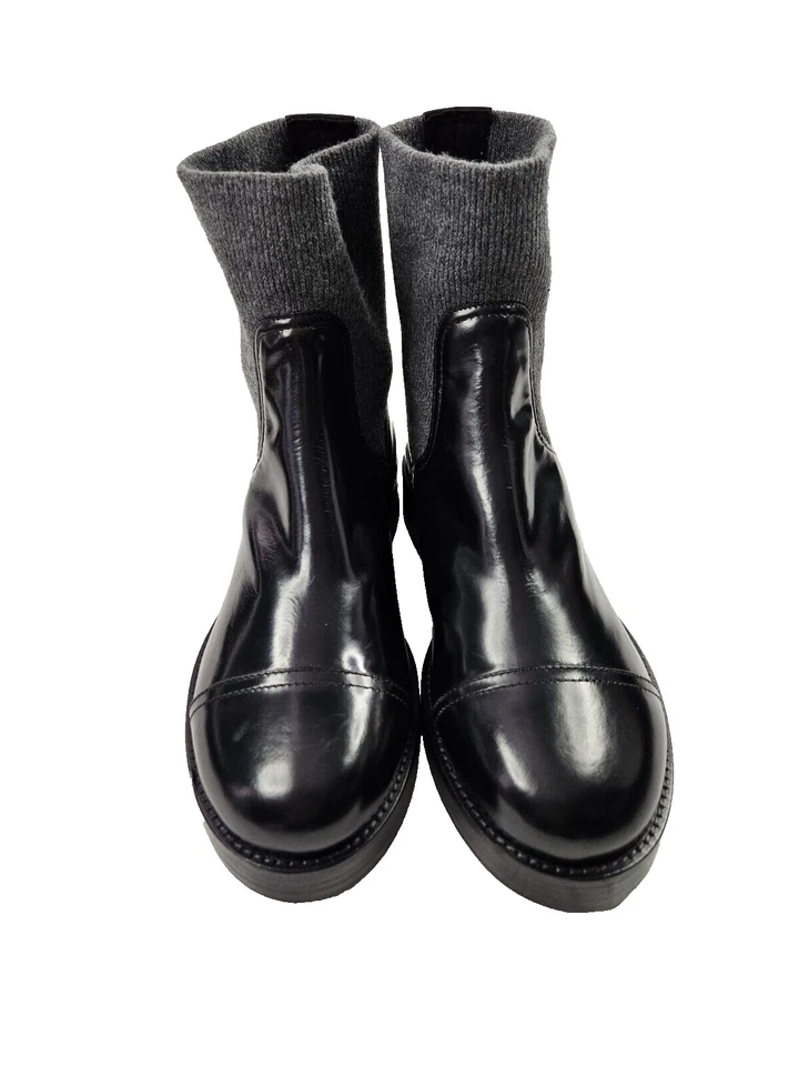 Botas Chelsea para mujer J Crew con suela 12 negras de cuero gris lana puño defectos Foto 2 de 4