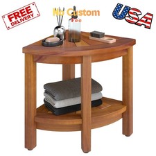 Corner Shower Bench,Bamboo Shower Stool with Storage Shelf,Natural