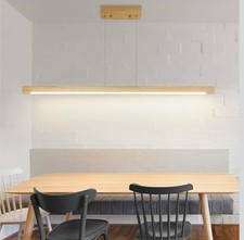 Image of 120cm Ash Wood Square Pendant Light Modern Linear Chandelier Dimmable 3 Colours