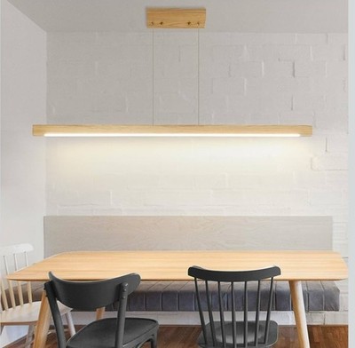 120cm Eschenholz Eckig Pendelleuchte Modern Linear Kronleuchter Dimmbar 3 Farben