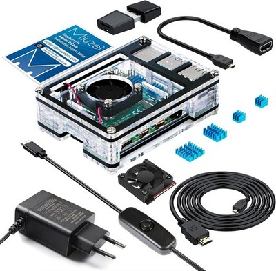 Gehäuse für Raspberry Pi 4 mit Lüfter 5.1V 3A USB-C Netzteil 1.8M Micro-HDMI