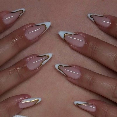 1 Set French Tip Press On Nails Almond False Nails Full Cover on Nails