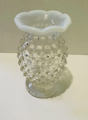 fenton hobnail White Opalescet Vintage Mini Bud Vase 3.7" Tall