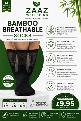 6 or 12 Pairs Men’s Bamboo Extra Wide Diabetic Socks Loose Non‑Elastic Soft Top