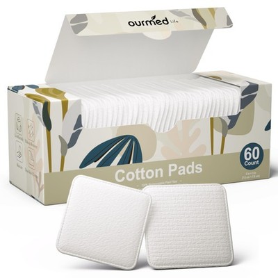 Ourmed Life Large Cotton Pads for Face, Soft & Lint-Free 60 Count, White