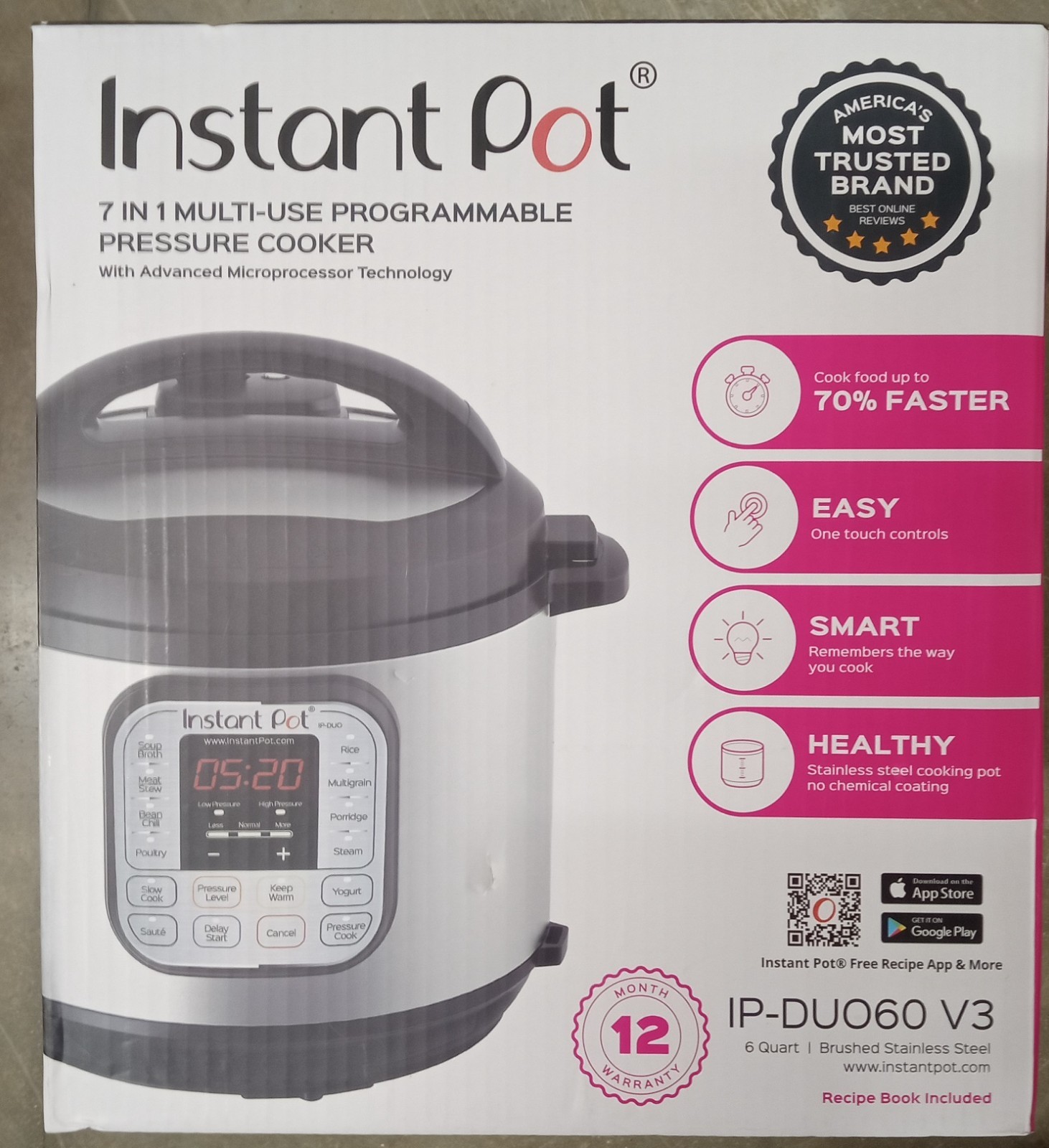 Instant Pot Duo 7-in-1 6 Qt Electric Pressure Cooker Stainless Steel Slow Cooker
