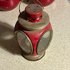 Vintage Red Metal & Glass Candle Lantern with...