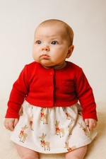 Set Vestito e Cardigan Bambino Hudson Tg 0-3 Mesi NUOVO Vacanze Natale Inverno