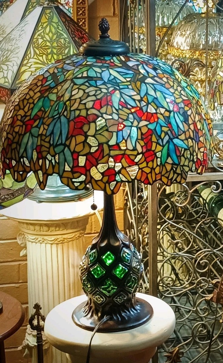 Laburnum Stained Glass Tiffany Studio Style Lamp w/ Rare Vintage