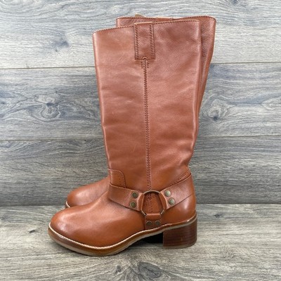 Frye Camryn Tall Harness Boots Cognac Brown Leather Womens 7M FR2136-COGN