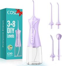 Water Dental Flosser Pick for Teeth: 4 Modes Cordless 300ML Larger Tank Purple