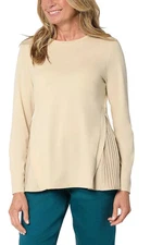 LOGO by Lori Goldstein Women's Long Slv Tee w/ Side Pleats Oatmeal