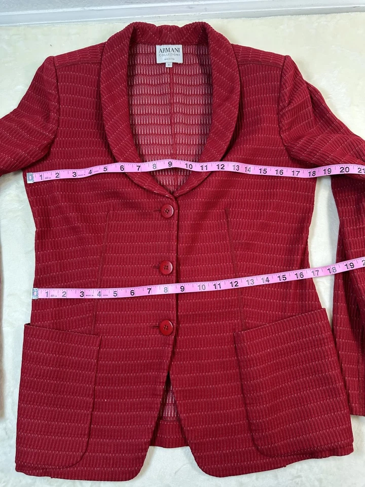 Blazer Mujer 6 Armani Collezioni Rojo Italia Texturizado Mezcla Algodón Chaqueta Foto 4 de 4