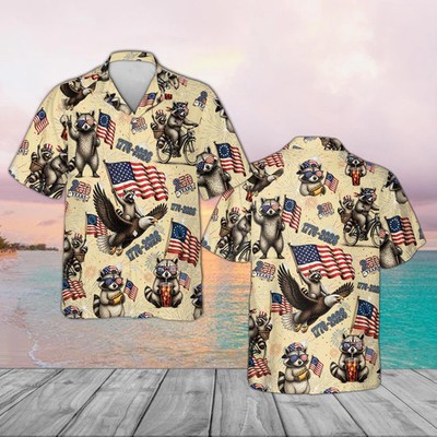 Funny American Raccoon Hawaiian Shirt Aloha Beach