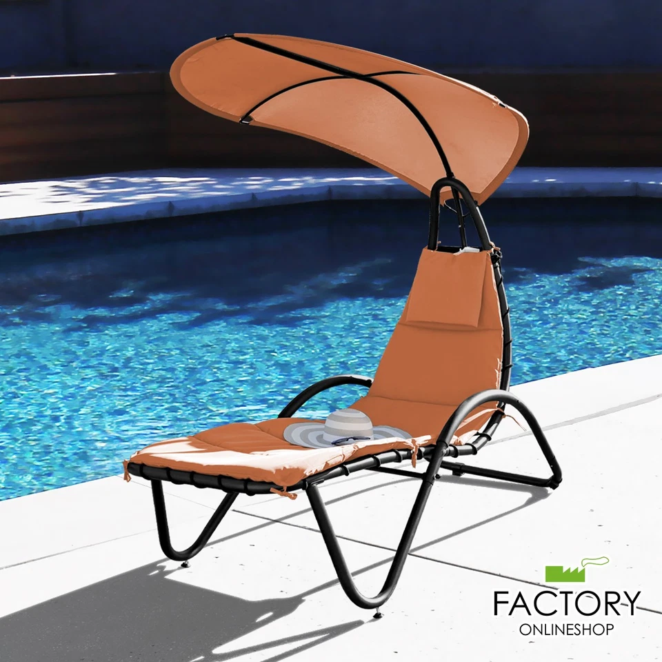 Hanging Chaise Lounge Chair Outdoor Hammock Lounger Patio Chair w/ Shade Canopy Foto 2 de 4