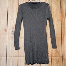 Peruvian Connection Knit Dress Womens L Black White Striped Long Sleeve Chic