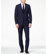 Calvin Klein Mens Slim-Fit Dress Pants Slacks, Blue, 35W x UnfinishedL