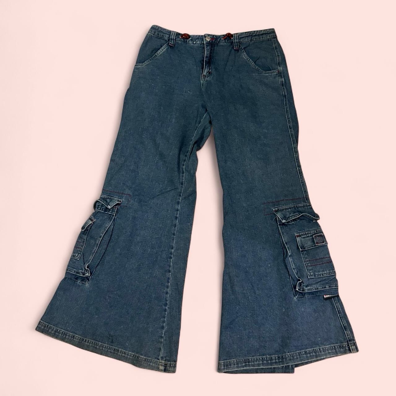 VTG 90s KIK GIRL kikgirl Cargo Flare Jeans Sz 11 Y2K Streetwear Pants