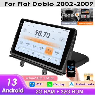 9'' CarPlay Android 13 Für Fiat Doblo 2002-09 Autoradio GPS WLAN RDS 32GB KAM