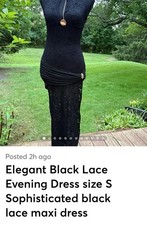 Women Elegant Black Lace Evening Dress size S Sophisticated Maxi Dress