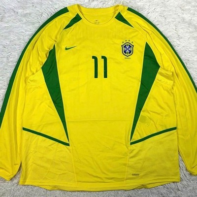 Nike Ronaldinho Brazil 2002 Long Sleeve Jersey XL Yellow Green