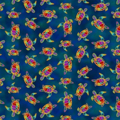1/2 Yard Fabric - Oceania | Turtles - Dark Sky by Laurel Burch for Clothworks