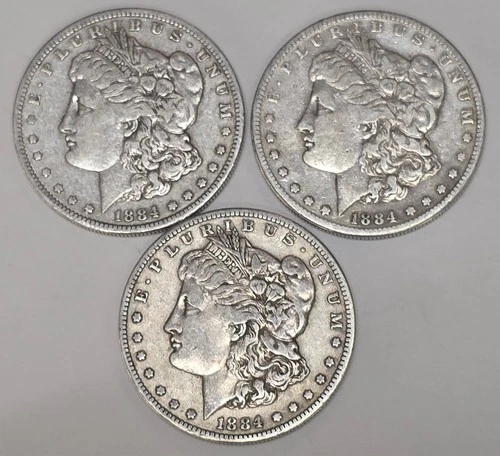 Lot of (3) 1884-S Morgan Silver Dollars $1 in VF - XF Condition