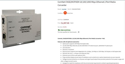 Comnet Media Converter CNGE2MCPOEM  48v DC PSE GIG E 