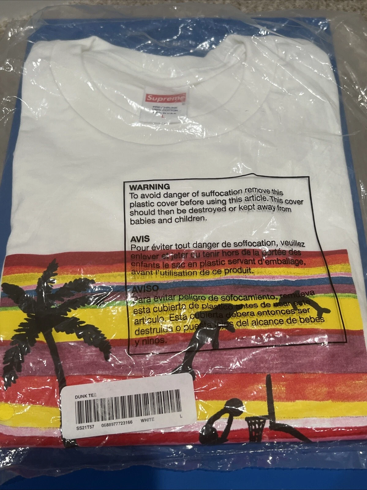 NEUF Supreme SS21 Dunk Tee blanc taille L grand épuisé rare logo boîte HTF