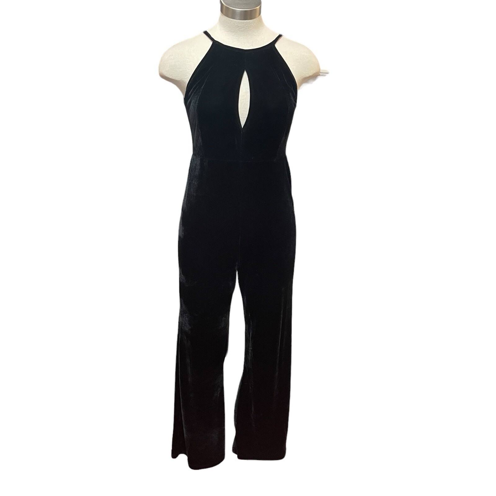 Venus Jumpsuit Sleeveless Wide Leg Velour Halter Black Keyhole Stretch Sz. S-image