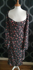 PRETTY LITTLE THING Long Black & Peach Floral Dress Size 22