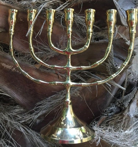 Forma Clásica Latón Cobre 8" Vintage Menorá Judaica Portavelas de Israel - Imagen 7 de 7