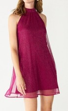 NWT NINE WEST L BERRY SILVER MOCK NECK SPARKLE GLITTER SWIN MINI KEYHOLE DRESS