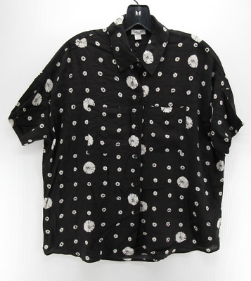 Splendid Shirt Women XS Black White Button Up Camp Pockets Collared Knit USA