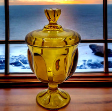 Vtg Viking Glass Amber Epic 6-Petal Lidded Compote Candy Jar Dish Finial Lid 10"