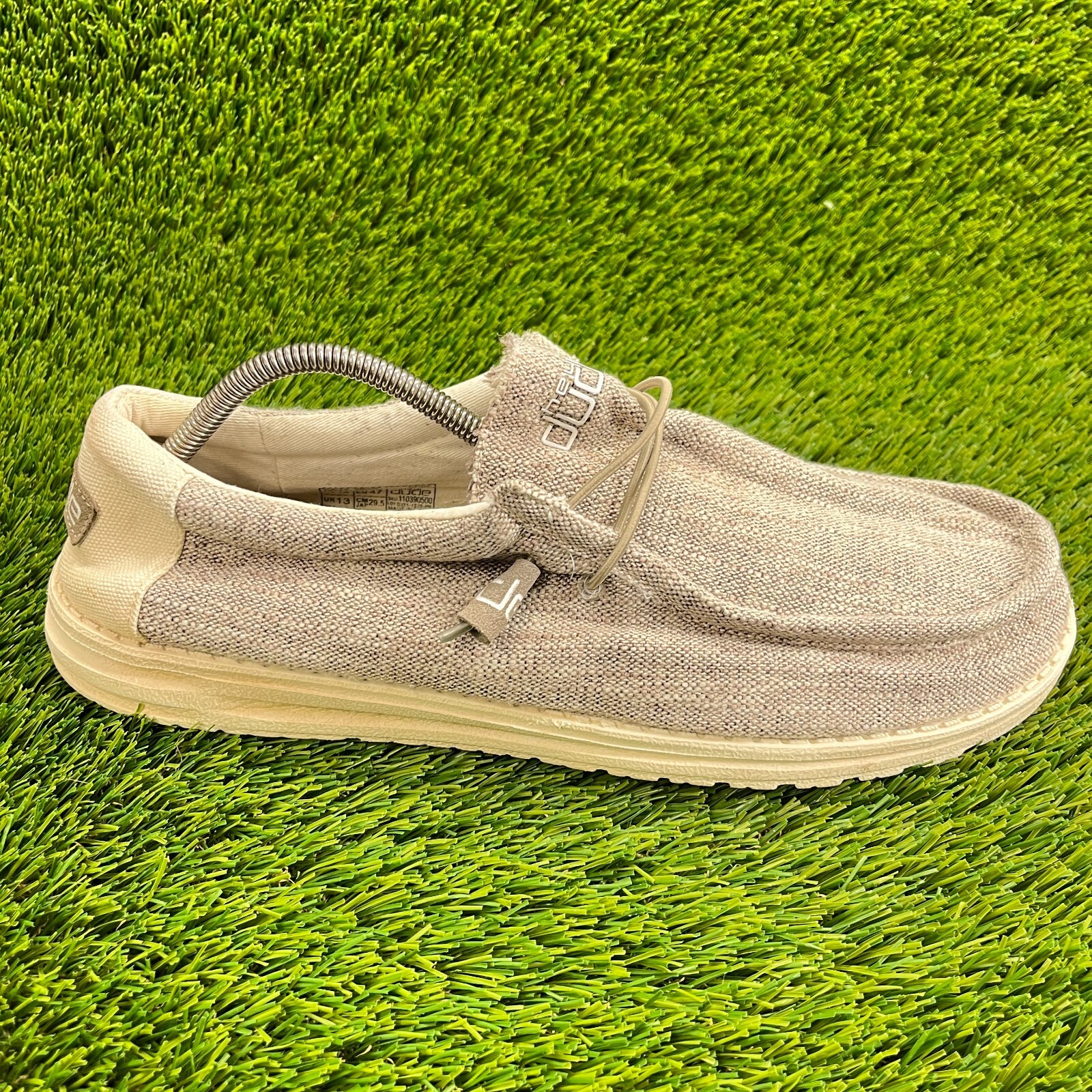 SAOLA Scarpe da passeggio sportive Hey Dude Wally tessuto beige marrone da uomo taglia 14 slip on