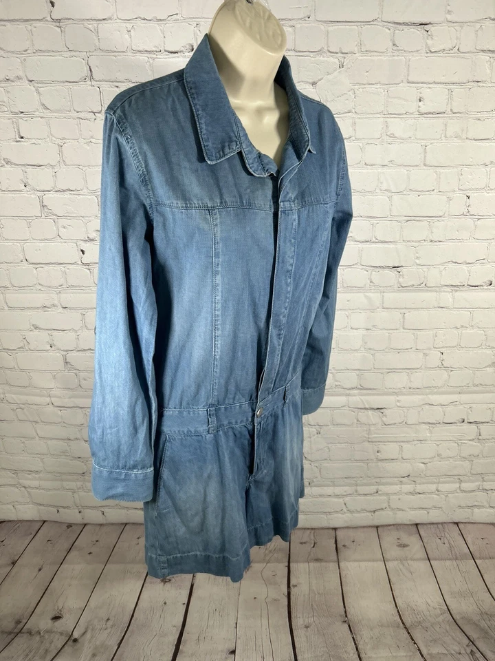 Mameluco Denim Fade To Blue Roll Tab Manga Larga Botón Frontal Lavado Claro S Foto 2 de 4