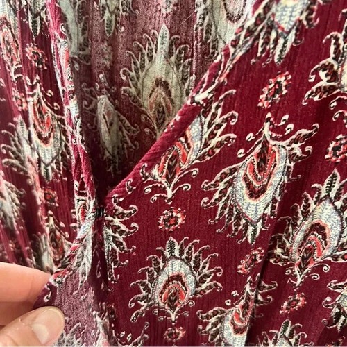 Mameluco pequeño Band of Gypsies manga larga diseño pluma pavo real profundo V borgoña - Imagen 6 de 8