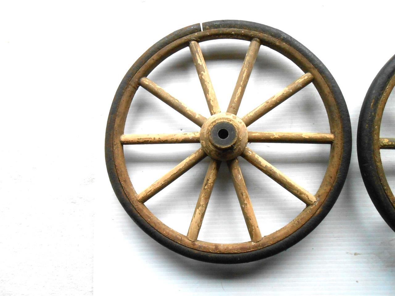 2 VINTAGE USED 10 SPOKE 10" WOOD RUBBER WAGON WHEELS BUGGY eBay