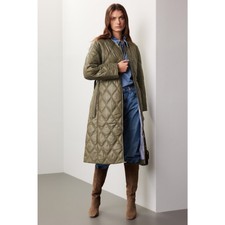 Ganni Olive Green Lightweight Shell Diamond Quilted Pattern Coat Jacket Size S/m